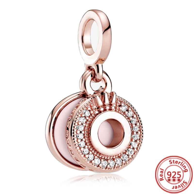 Hot Sale Rose Gold Series Pink Zircon Leaves Heart Pendant Sparkling Clip Bead Fit Charm Bracelet DIY S925 Silver Jewelry