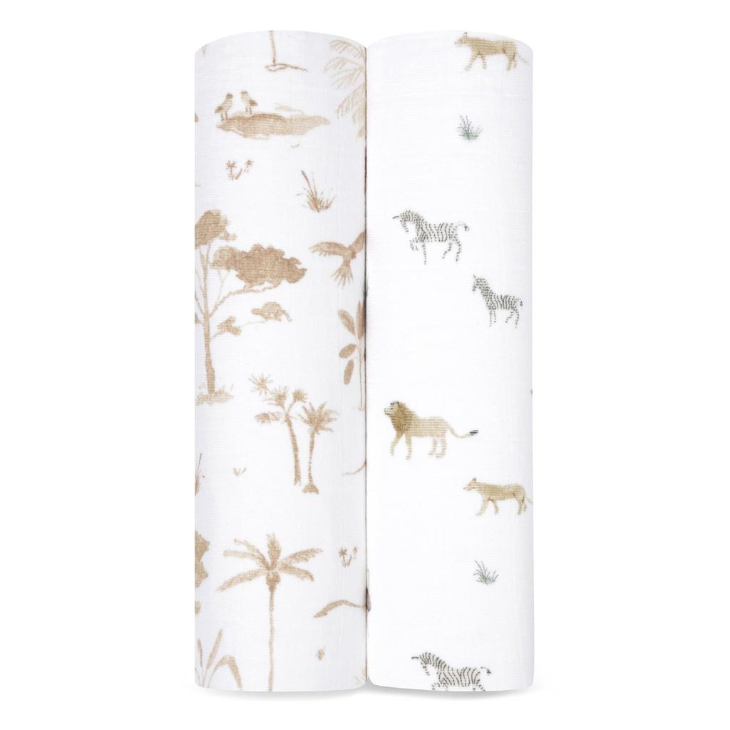 Aiden and Aney Authentic Japanese Swaddle Set of 2 Newborn Night Cry Prevention Gauze Baby Baby Gift Safari Dreams Organic Swaddles ASWO20008 120 X