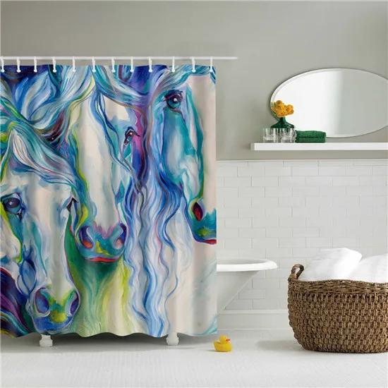 Cartoon Animals Deer Zebra Butterfly Pattern Bathroom Shower Curtains Fabric Waterproof Polyester Bath Curtains with 12 Hooks