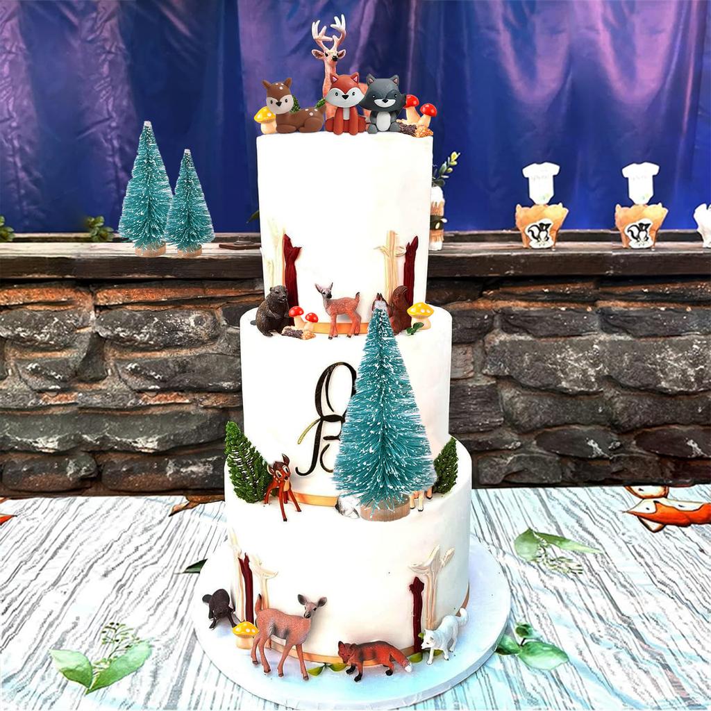 17 PCS Woodland Forest Animal Fox, Wolf, Spotted deer Cake Toppers for Baby Shower Birthday Woodland Theme Party Decorations