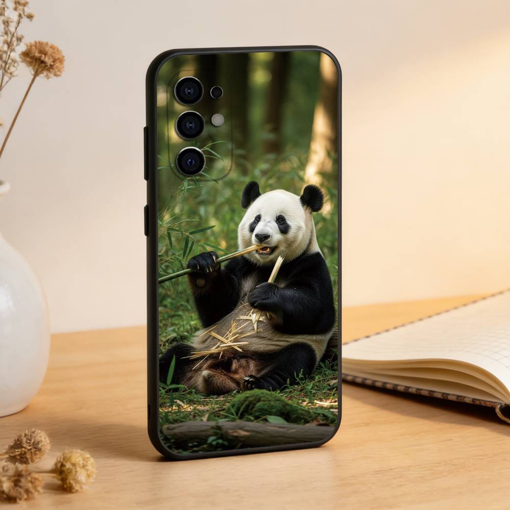 Чехол для телефона с животным Пандой, Черный Силикон, Мягкий, Для Samsung S25, S24, S21, S22, S23, S30, Ultra, S20, Plus, Fe, Lite