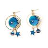 E1382 Асимметричные серьги в японском и корейском стиле: Синее Звездное Небо, Луна, Дизайн Планеты