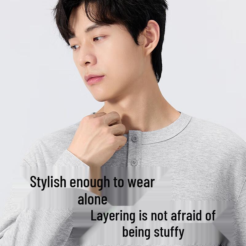 MINISO Мужская американская ретро футболка с длинным рукавом Хенли