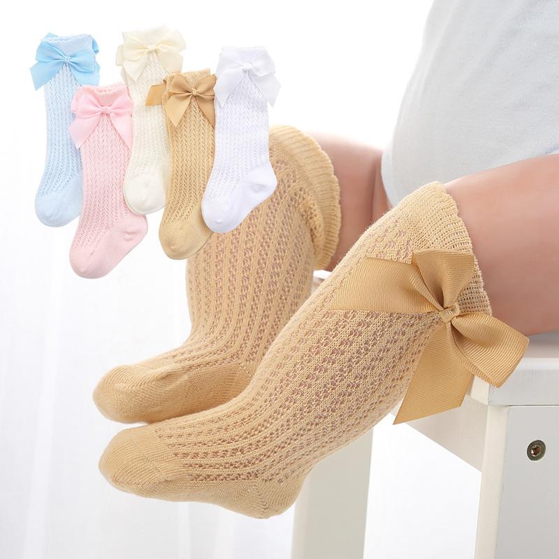 Baby Girl Socks Toddler Baby Bow Cotton Summer Mesh Baby Knee Socks Newborn Infant Non-slip Long Princess Baby Kids Thin Socks