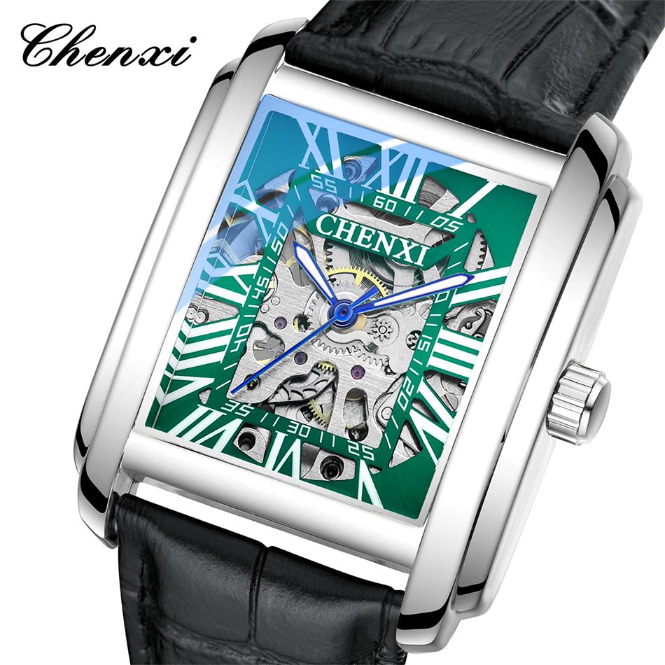 CHENXI Casual Business Mechanical Men's Watches Waterproof Luminous Skeleton Original Men's Watch Leather Strap Gift