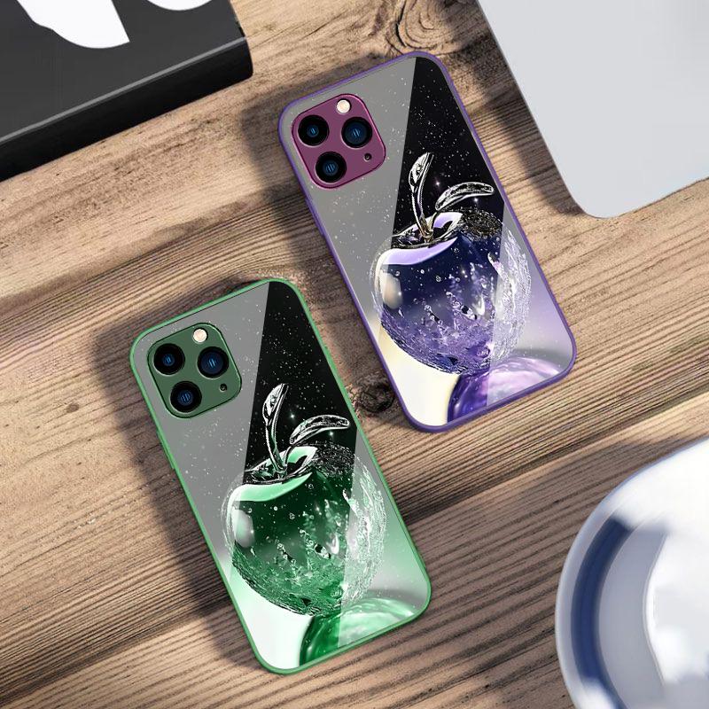 Прозрачный хрустальный чехол-яблоко для iPhone 16 Pro Max 15 Pro 14 13 12 Mini 11 XS M Ax XR 7 8 Plu SE 2022 из закаленного стекла