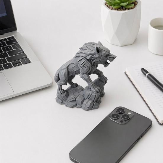 3D-печатная статуэтка волка, фигурка волка в механическом стиле, коллекционная скульптура волка, настольное украшение для офисного стола, полки