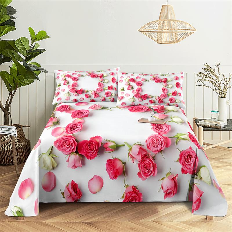 Главная Простыни Розовая роза Односпальная простыня Модный дизайн Цветы Простыни Queen Size Комплект простыней Простыни и наволочки