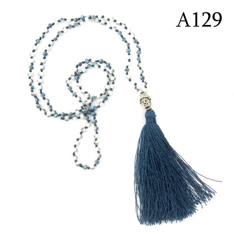 Привет кристалл из бисера голова Будды кулон с кисточками длинное ожерелье в стиле бохо