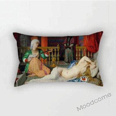Neoclassical World Famous Oil Painting Jean Ingres Nepoleon The Source La Grande Odalisque Sofa Pillow Case Linen Cushion Cover