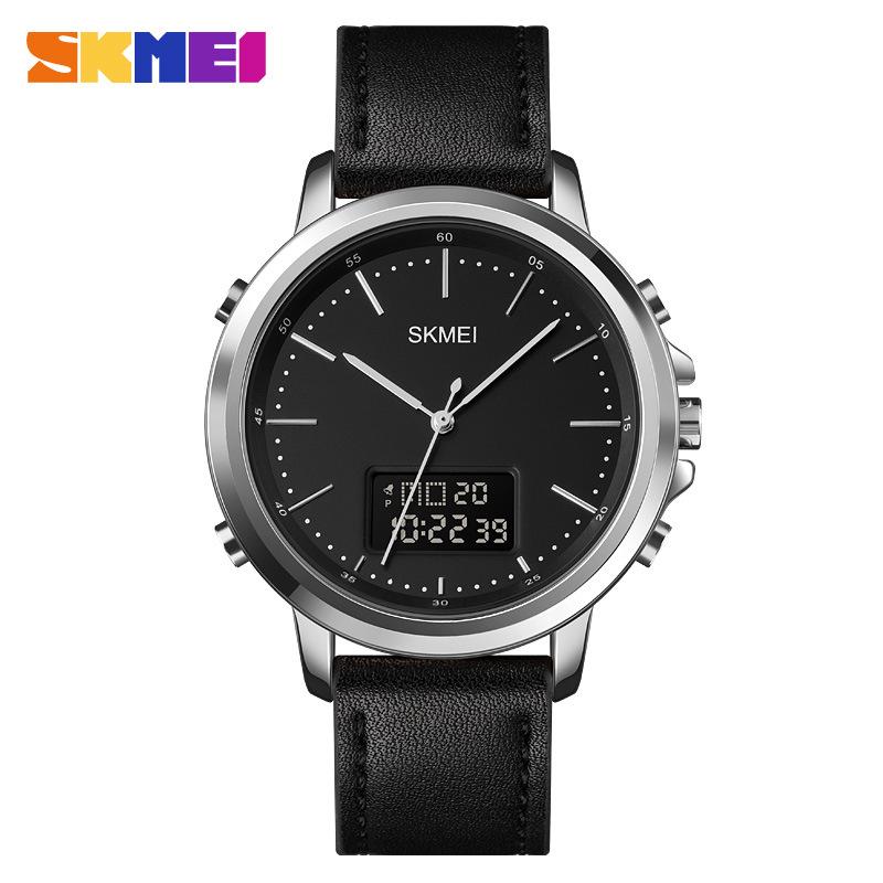 Men's Watch SKMEI Leather Strap 50M Waterproof LED Backlight 1652