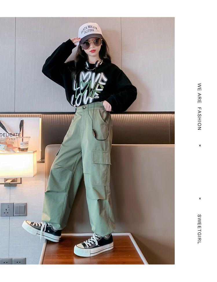 Трендовый осенний комплект из двух предметов для девочек, брюки карго