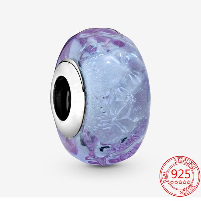 S925 стерлингового серебра фиолетовая маргаритка муранское бисер ночное небо звезда подвеска подходит модный браслет своими руками роскошные серебряные украшения для девочек