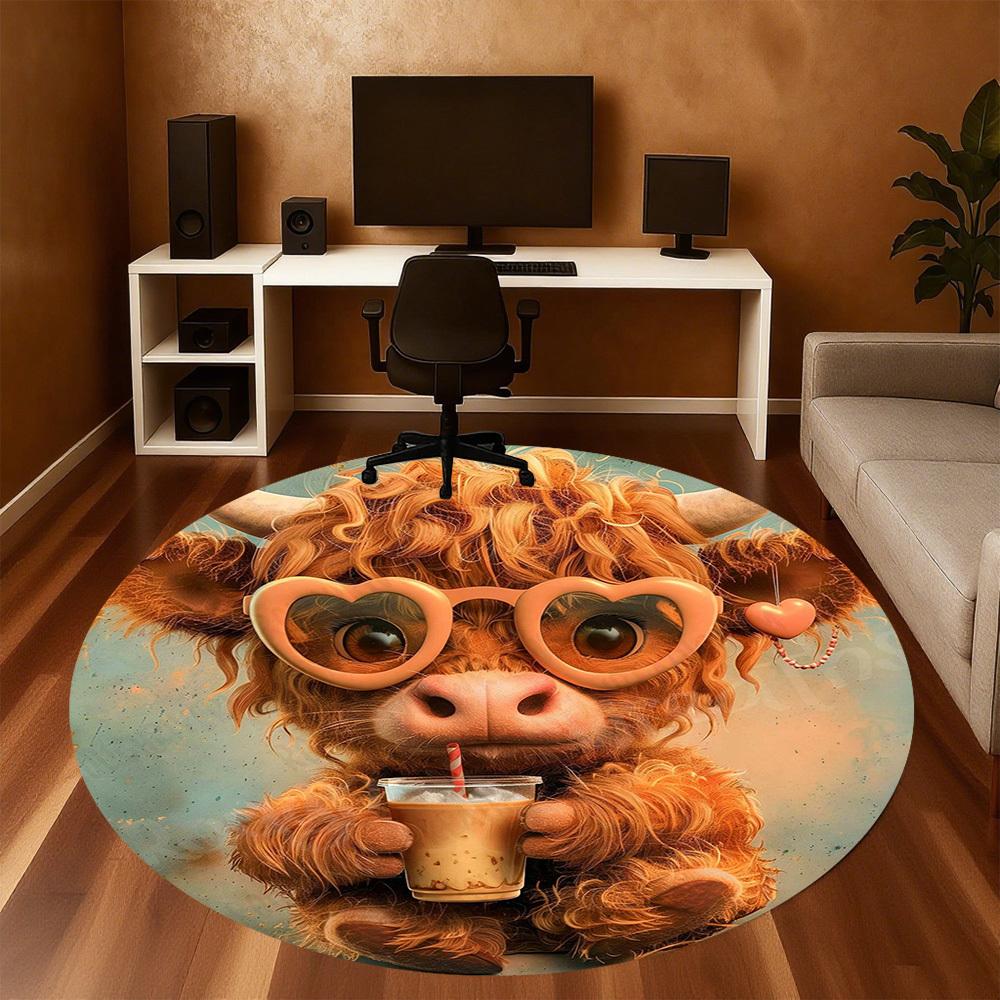 1PC cow coffee Office Round Area Rug, Under Office Chairs Bedroom Living Room Home Decor,Carpet for Office, -1110183