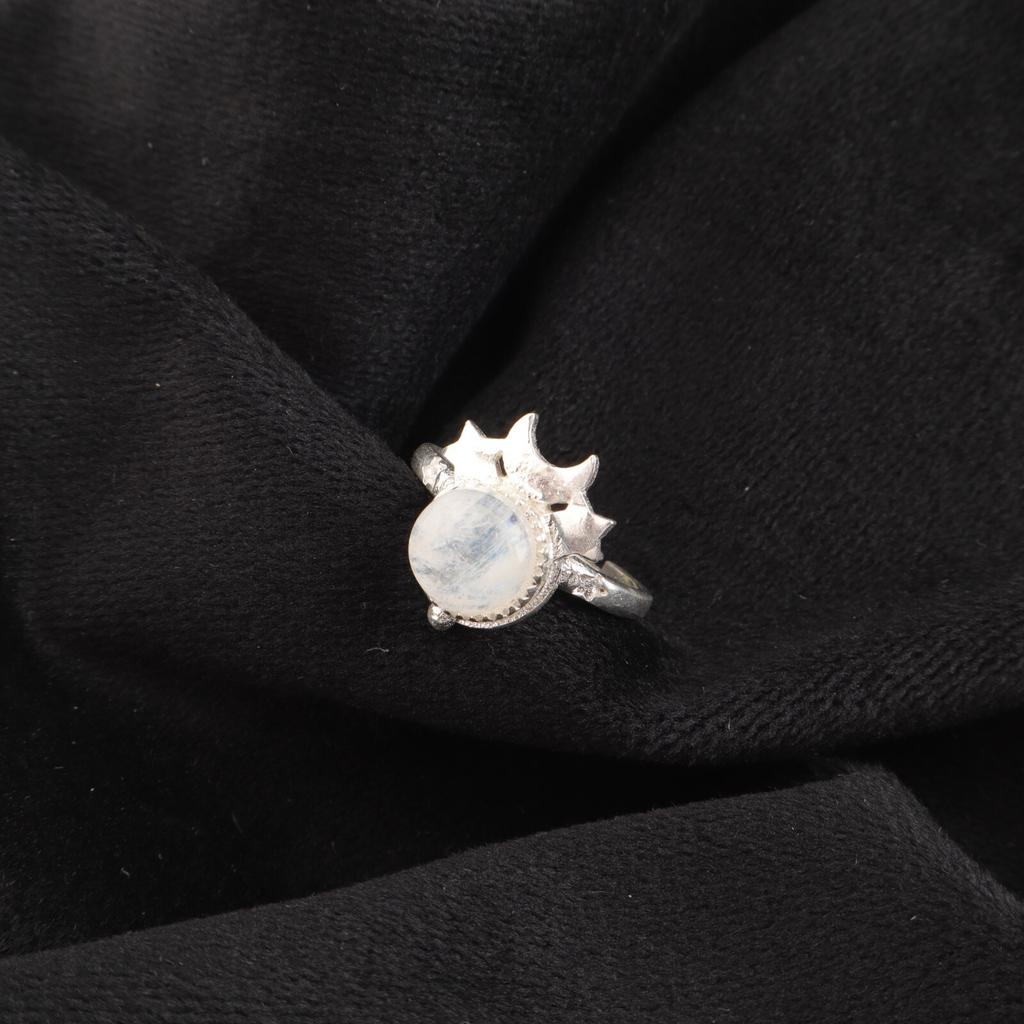Natural Rainbow Moonstone Gemstone 925 Sterling Silver Jewelry Handcrafted Ring RR-67-27