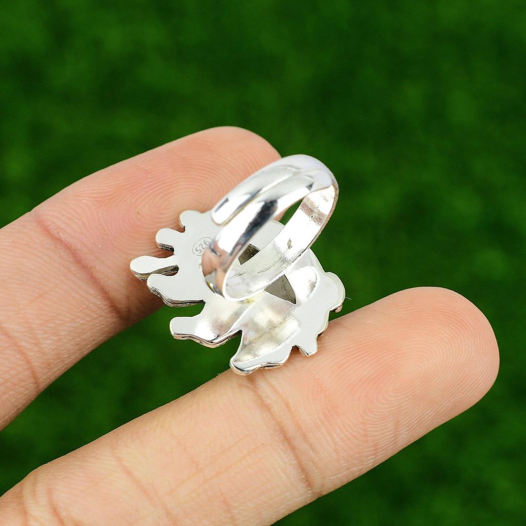 Gift For Her Natural Rainbow Moonstone Stackable Adjustable Ring 925 Silver