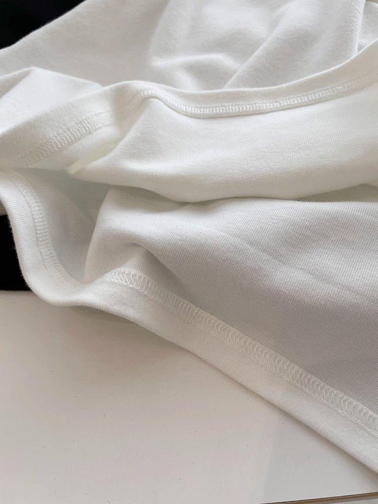 Женская модная футболка с вышивкой и короткими рукавами - Матовая, приталенного кроя, однотонная футболка с круглым вырезом для осени