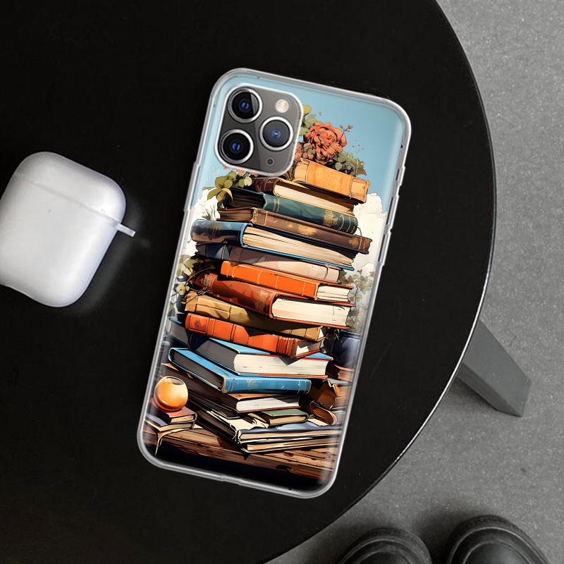 Иллюстрация «Читать книги» Чехол-накладка «Читать телефон» для iPhone 11 12 13 Mini 14 15 Plus 16 Pro Max 17 Air 7 8 + SE Арт Индивидуальный F