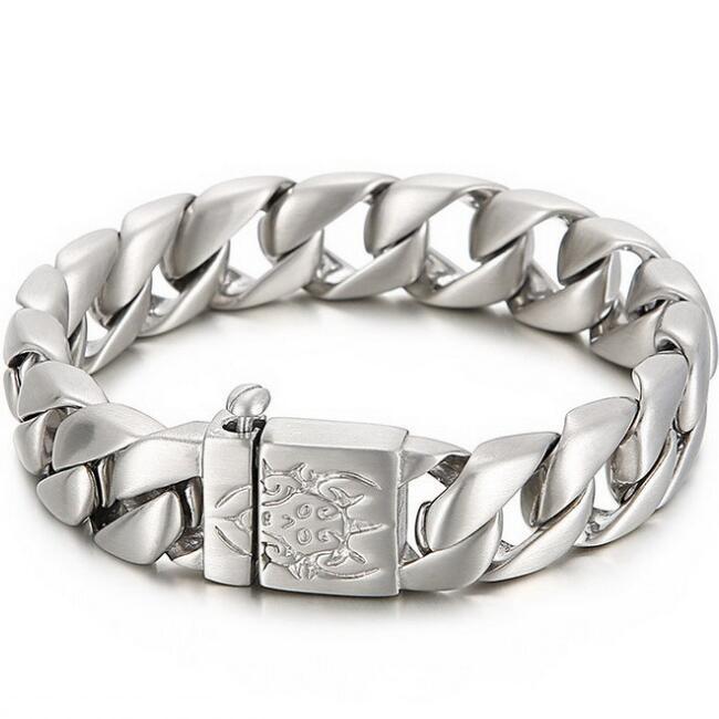 15MM Matte Curb Cuban Link Chain Bracelet for Men Brushed Black Gold Color Man Bracelets Stainless Steel Jewelry Accessories