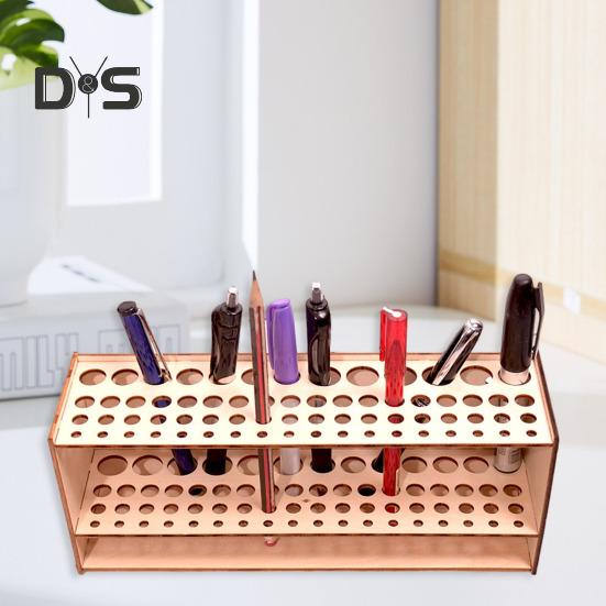 Wooden Paint Brush Holder 67 Hole Pen Rack Wall-mounted Artist Brush Organizer Desk Artist Tool Organizer