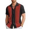 Summer Men's Short SLeeve Striped Shirts Patchwork Casual Shirt Men