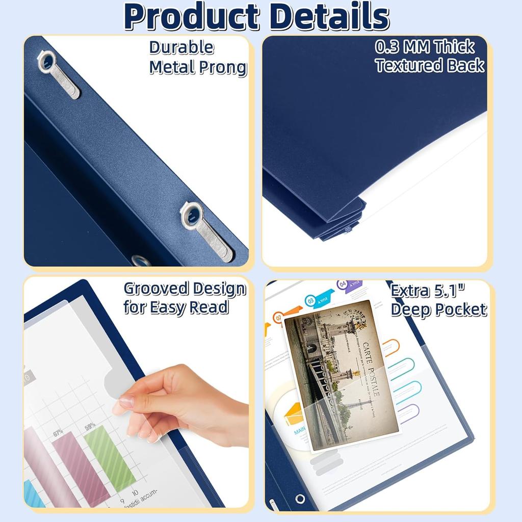 HAUTOCO 5 Pack Plastic Report Covers with 3 Prongs Fasteners Clear Front Resume Portfolio Folder for 8.5x11 Letter Size Paper, Presentation Document