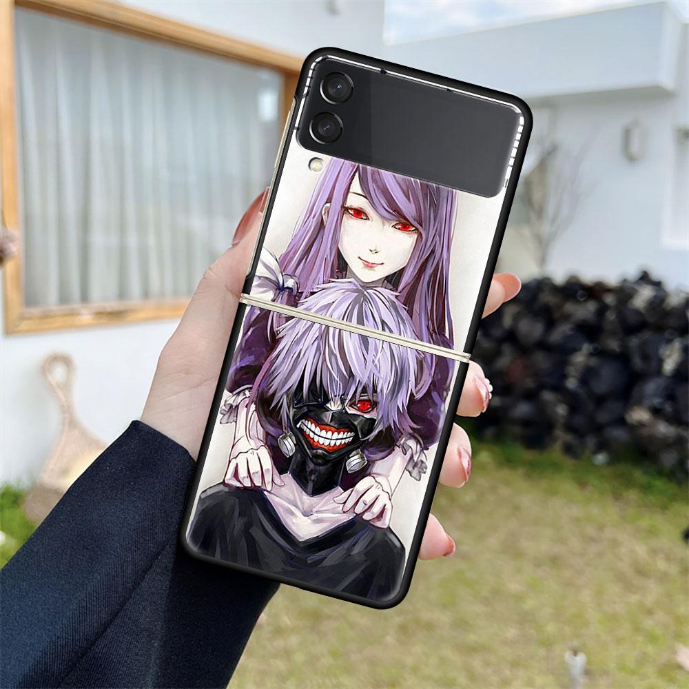 Роскошный чехол для Samsung Galaxy Z Flip 4 3 5G черный ПК жесткие чехлы для телефонов модная задняя крышка ZFlip Funda аниме Tokyo Ghoul Shell