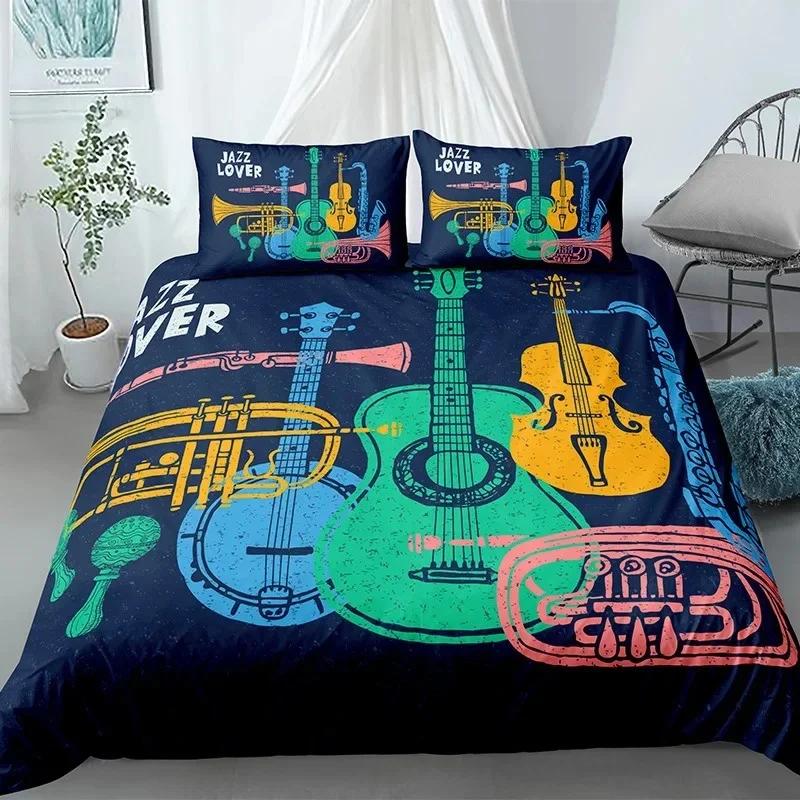 Comforter Music Guitar Bedding Set King Queen Heavy Metal Punk Rock For Teen Boy Musical Note 2/3Pcs Polyester Comforter
