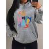 Счастливый день Красочное искусство Принт букв Женское худи Хип-хоп Многоцветное худи Осенний пуловер Карман Женские худи