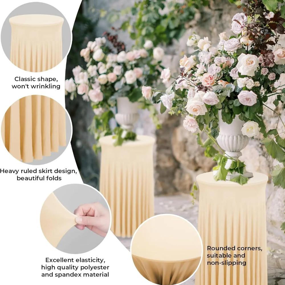 Cocktail Table Covers 32"x 43" Champagne Cocktail Table Tablecloth with Natural Wavy Round Skirt for Bar Wedding Party Banquet Decoration
