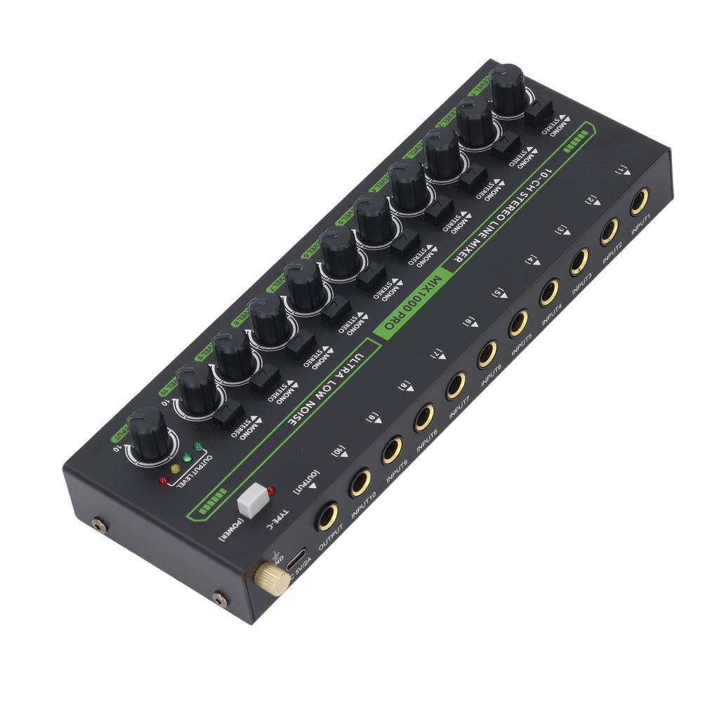 MIX1000 10-канальный стереомикшер с RGB-подсветкой, малошумный стереомоно-микшер для гитары