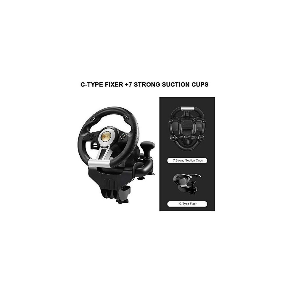 PXN V3II Gaming Steering Wheel, Racing Wheel with Pedals, 180 Swivel Range, Dual Vibration Scene Feedback for PC, PS3, PS4, Xbox One, Nintendo
