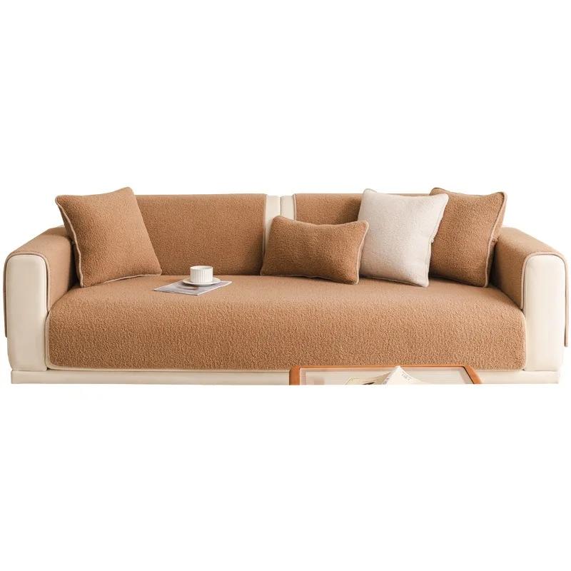 New Sofa Cushion Winter Lamb Wool Plush Thick Anti Slip Sofa Cover Universal Cloth Towel Cushion Backrest Machine Washable