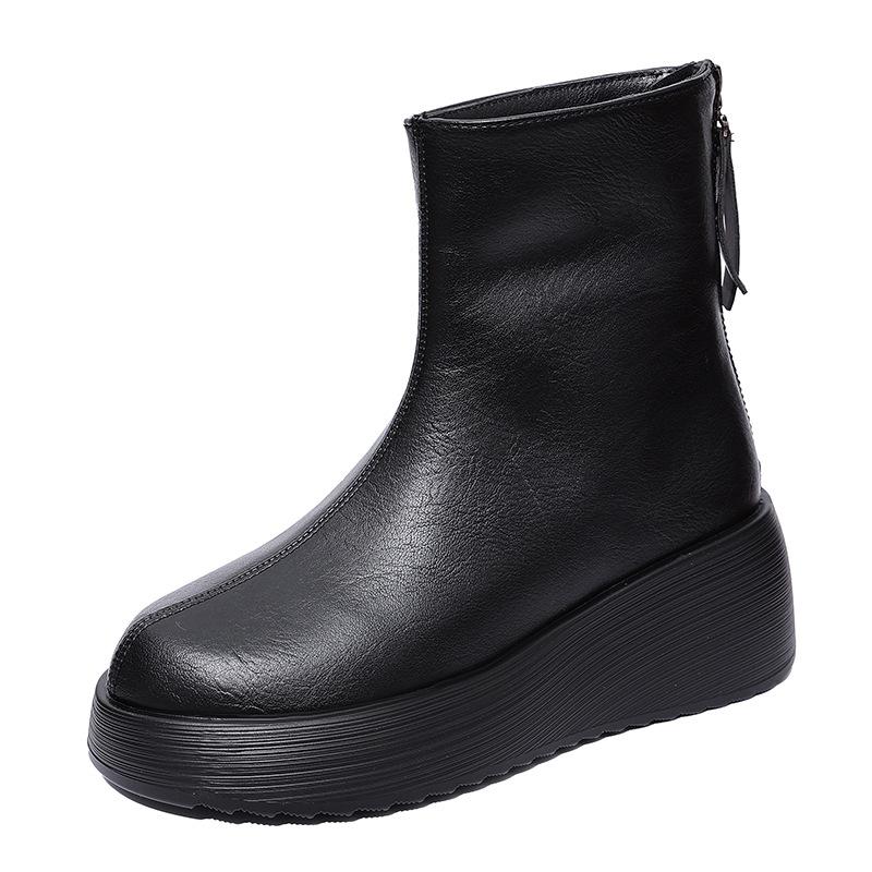 Короткие ботинки на танкетке, женские, осенне-зимние, новые, простые, на толстой подошве, теплые, модные ботинки, удобные, ботинки для мамы