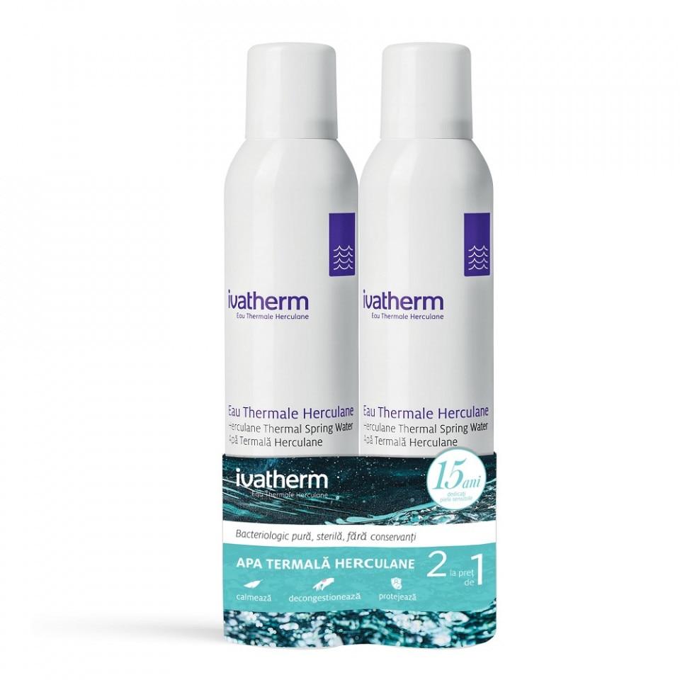 Ivatherm Herculane Thermal Water Spray, 2 x 200 ml, Soothing & Hydrating Face and Body Mist, Thermal Therapy Care