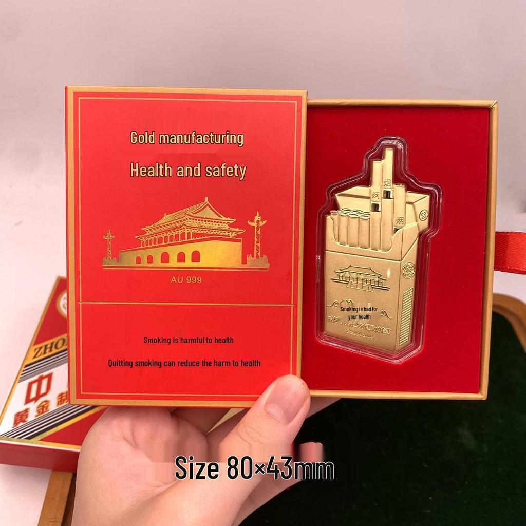 Golden Cigarette Case with Wine Gold Leaf and Fine Gold 999 Mobile Phone Sticker Set - Perfect Business Gift or Gift Box for Dad