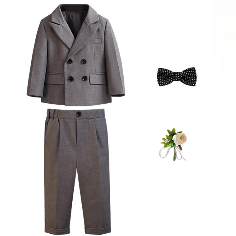 Деловой костюм для мальчиков, весна-лето 2024, британская клетчатая детская свадебная одежда, серый красивый детский школьный комплект, блейзер