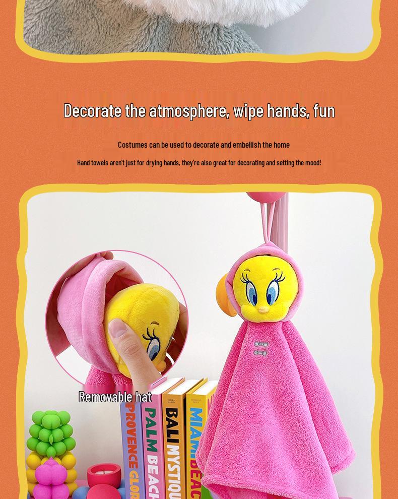 Happy Tunes 3D Tweety & Bugs Bunny Hand Towel - Thickened, Soft, Hanging Design