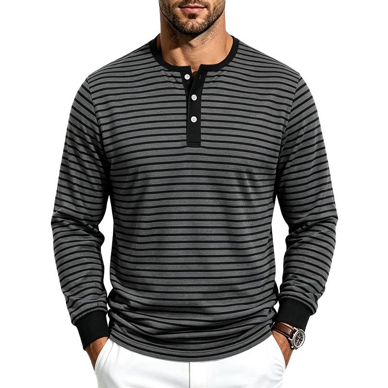 Men S Autumn Striped Henley Long Sleeve T Shirt
