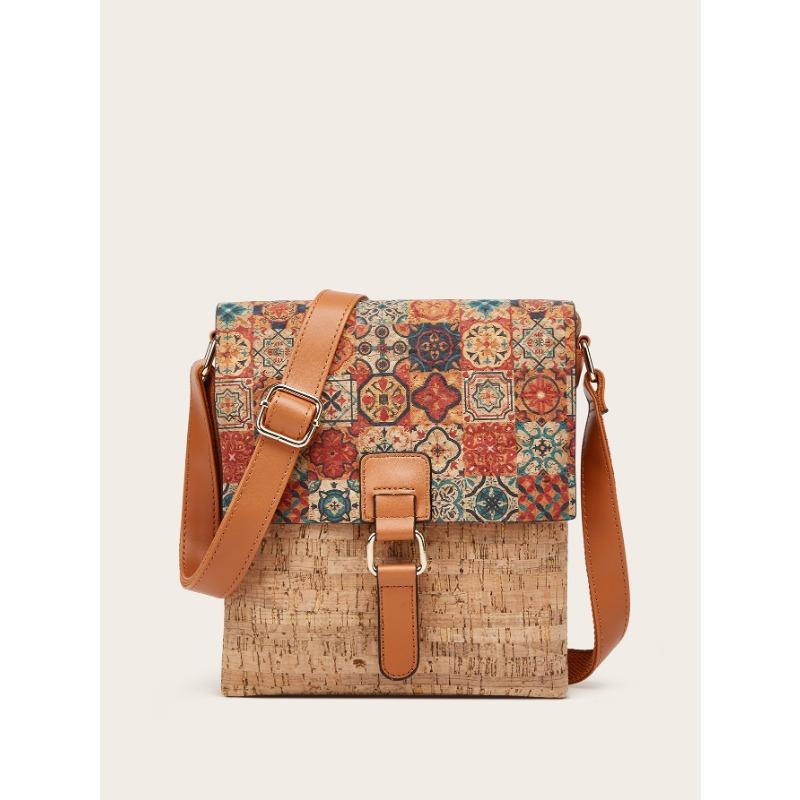 Niche Design Sense One Shoulder Crossbody Vertical Small Bag Fashion Vintage Printed Bark Women's Bag