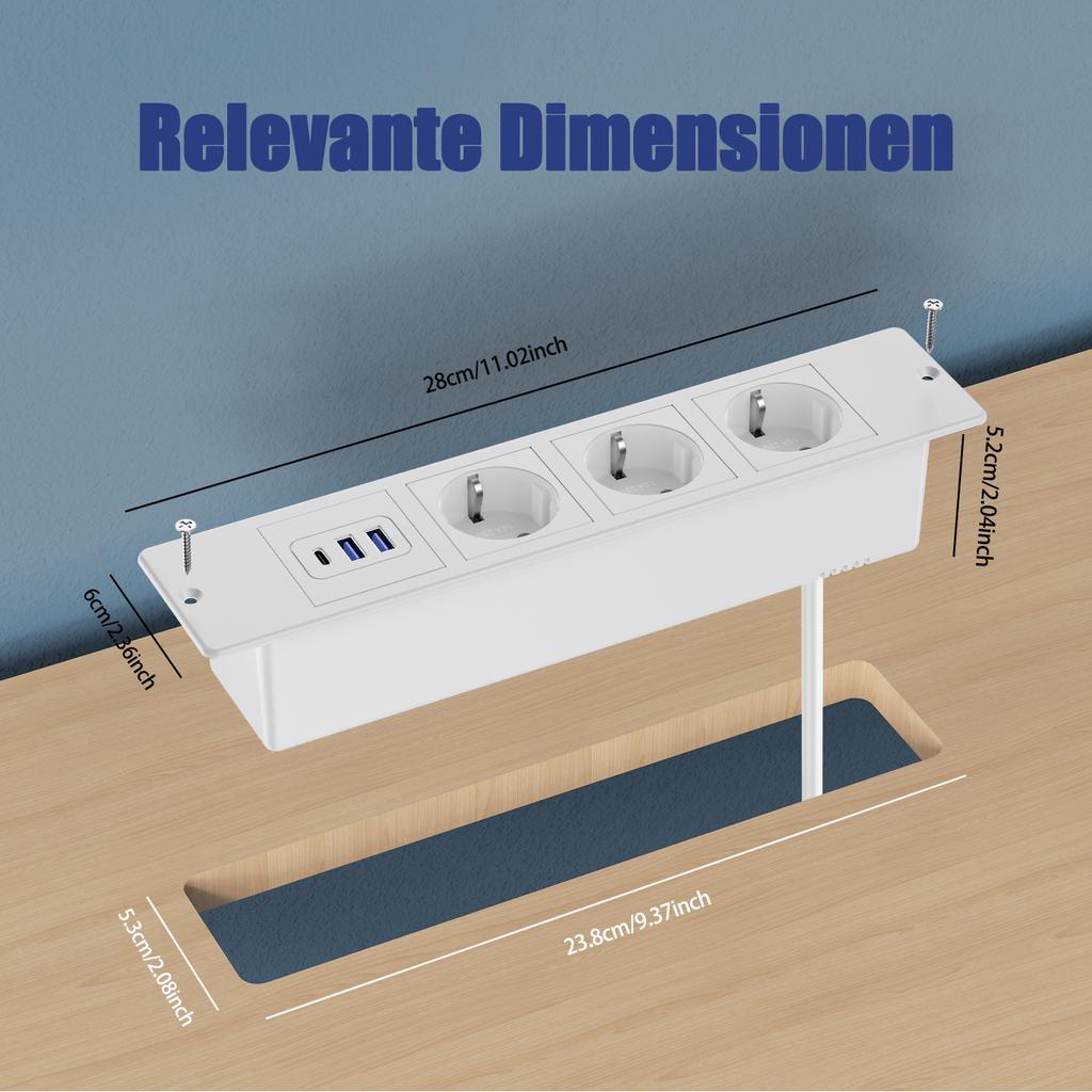 Встраиваемые розетки EU Table, встраиваемые розетки для рабочего стола с 3 розетками переменного тока, 2 USB-портами для быстрой зарядки TYPE-C, скрытый удлинитель