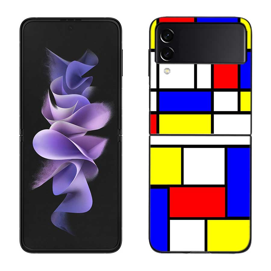 TOPLBPCS Mondrian Grid Phone Case For Samsung Z Flip 7 6 5G Galaxy Z Flip 5 4 3 Black Hard Cell Cover Luxury PC Shell Coque