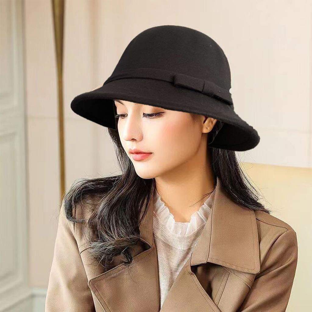 Women's Woolen Top Hat, Round Top Fisherman Hat, Internet Famous Versatile Retro British Basin Hat