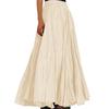 Women Skirt Elastic High Waist Pleated Maxi Skirt Solid Color A-Line Ankle-Length Skirt Large Hem Long Skirt Work Leisure Wear