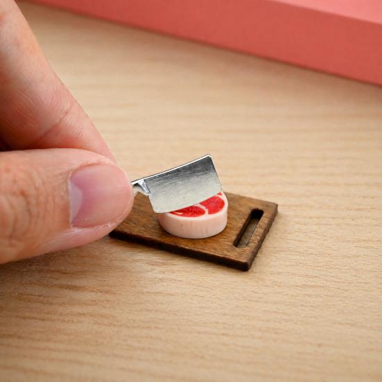 Realistic Miniature Food Prep 3Pcs/Set Mini Steak Cutting Board, Tiny Board Cleaver Steak, Doll Mansion Kitchen Decor Accessories, Miniatures