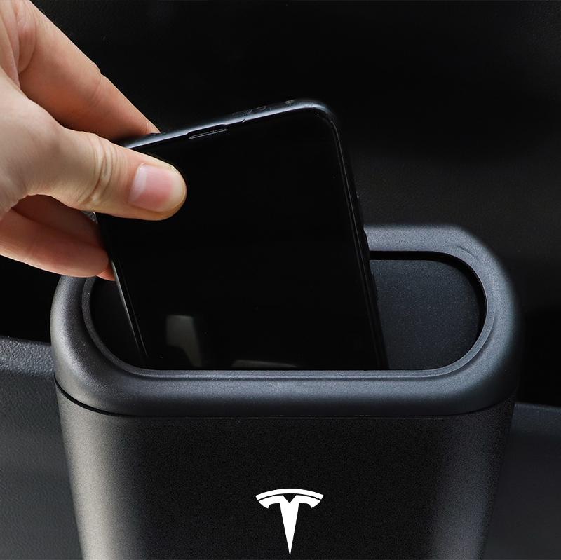 UBG4 In-vehicle Trash Can Car Logo Garbage Case Storage Bucket Accessories For Tesla Model 3 Highland 2023 Model S Model X Model Y
