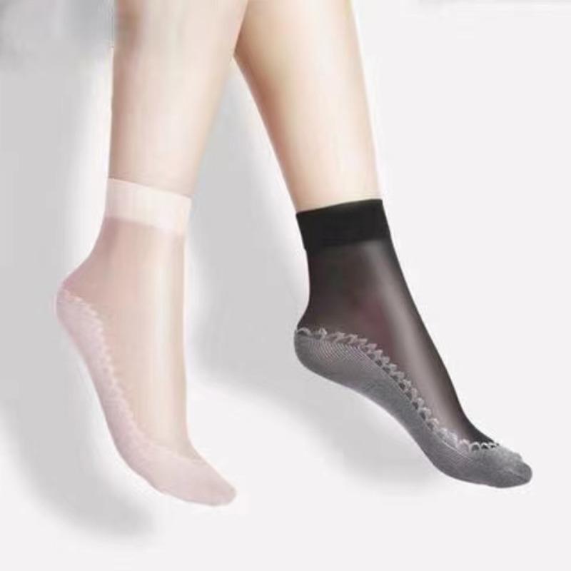 Translucent Ultra-Thin Nylon Short Socks Women's Anti-Slip Bottom Ankle Socks Summer Breathable Lightweight Socks Sets