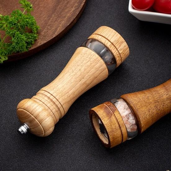 Seasoning Grinder Ceramic Core Kitchen Gadget Reusable Manual Rubber Wood Salt Pepper Mill Modern Grind Large Capacity