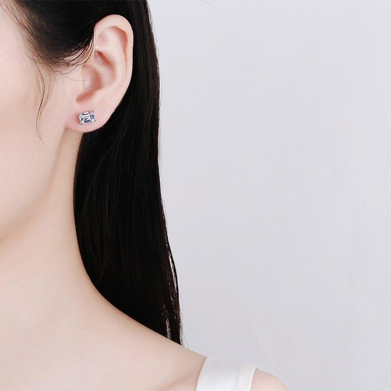 Bague Ringen Муассанит D Цвет 1 карат/2 карата/4 карата одна пара сережек-гвоздиков из стерлингового серебра 925 пробы изумрудной огранки для женщин Pt950 с платиновым покрытием
