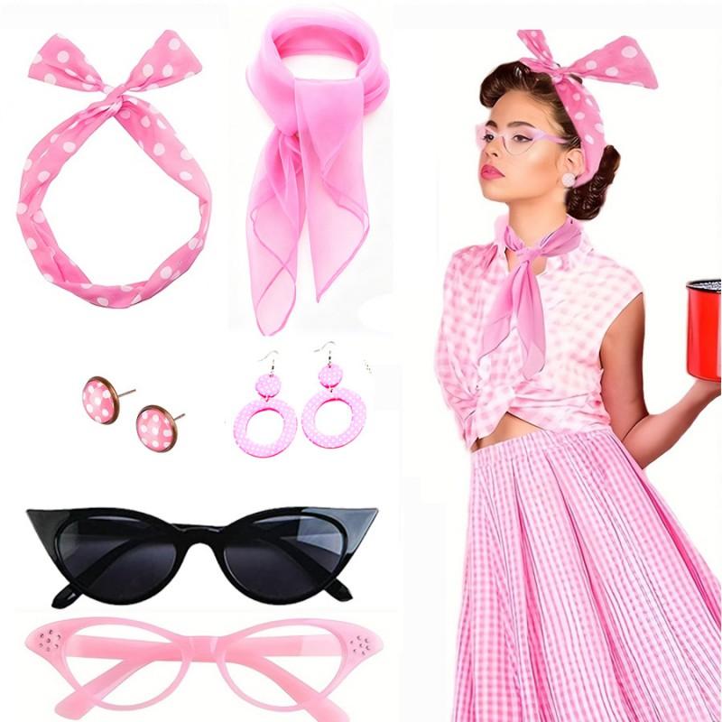 Vintage 1950s Costume Set Polka Dot Earrings Headband Glasses Party Cosplay